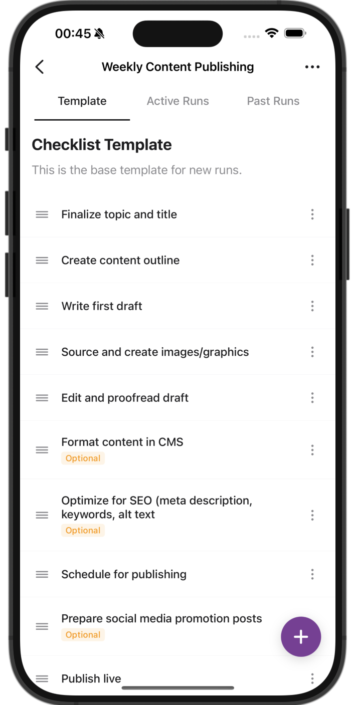 Checklist template creation interface