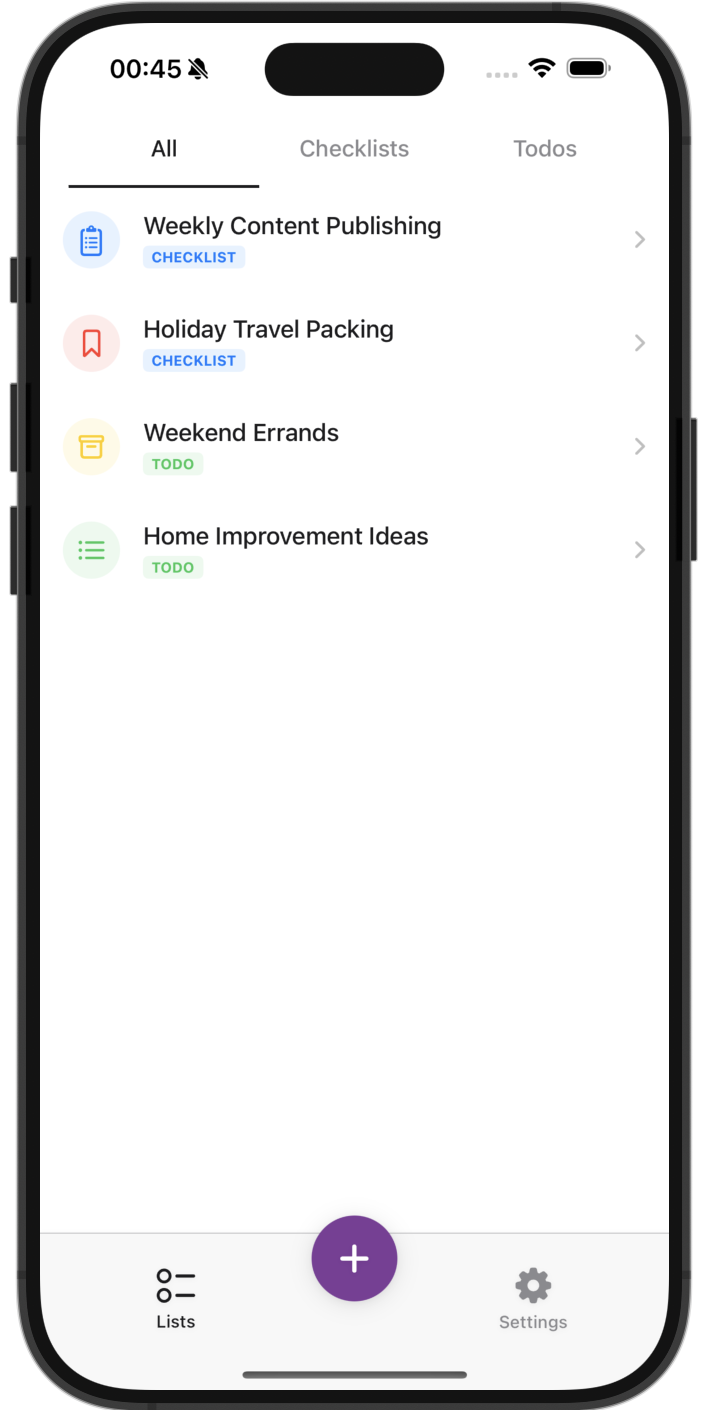 Dotify Home Screen showing task organization