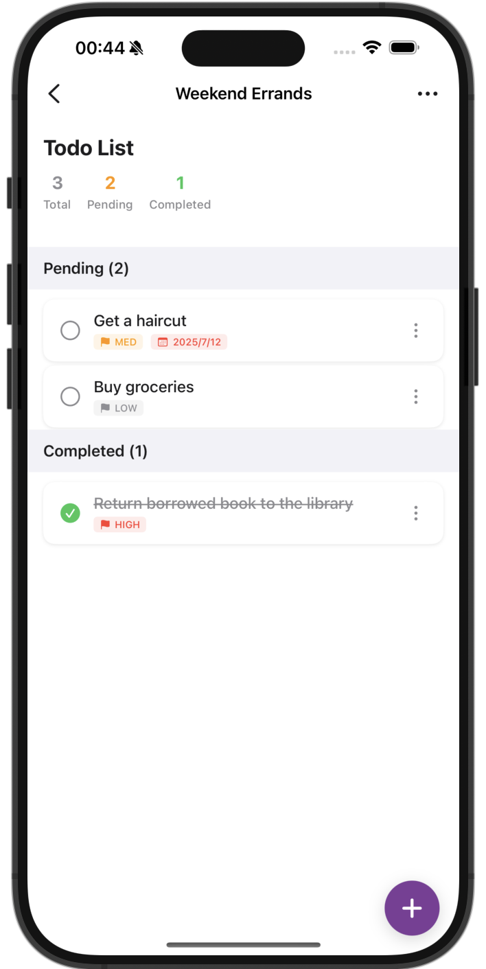 Simple todo list interface